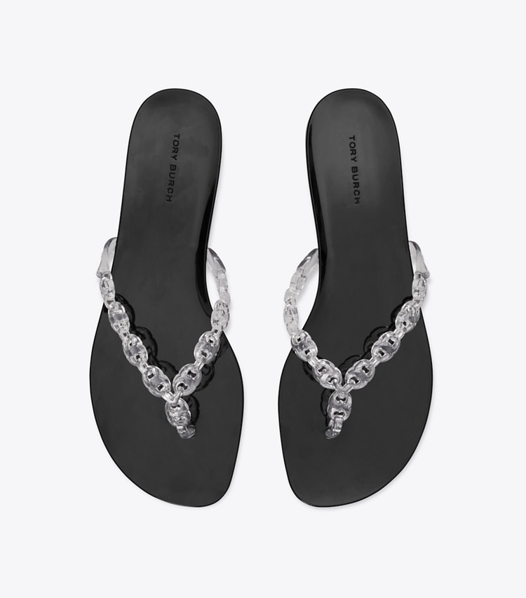 Tory Burch designer sandals Gemini Link Jelly Flip-Flop in CLEAR / PERFECT BLACK overhead