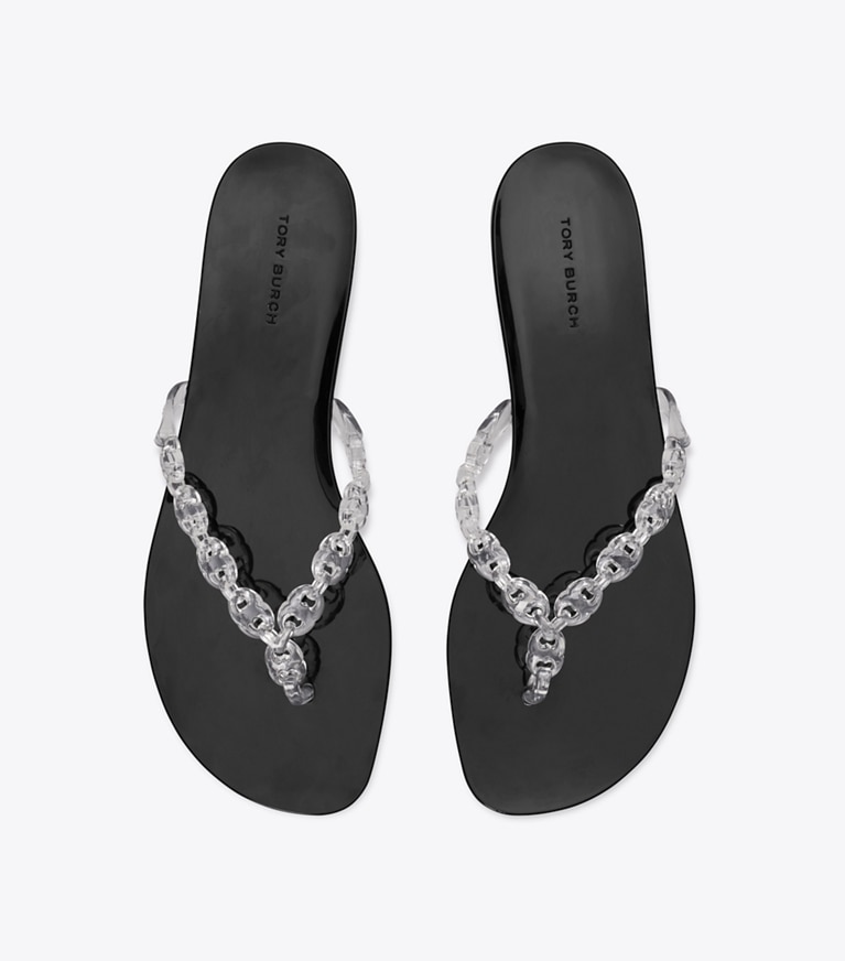 Tory Burch designer sandals Gemini Link Jelly Flip-Flop in CLEAR / PERFECT BLACK overhead