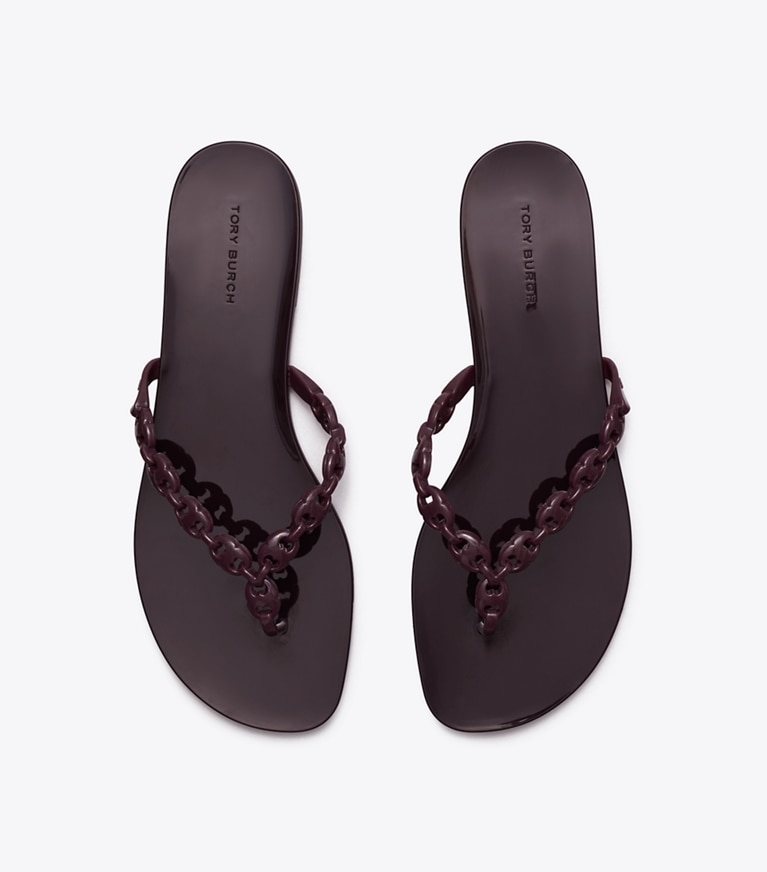 Tory Burch designer sandals Gemini Link Jelly in DARK CARMINE overhead