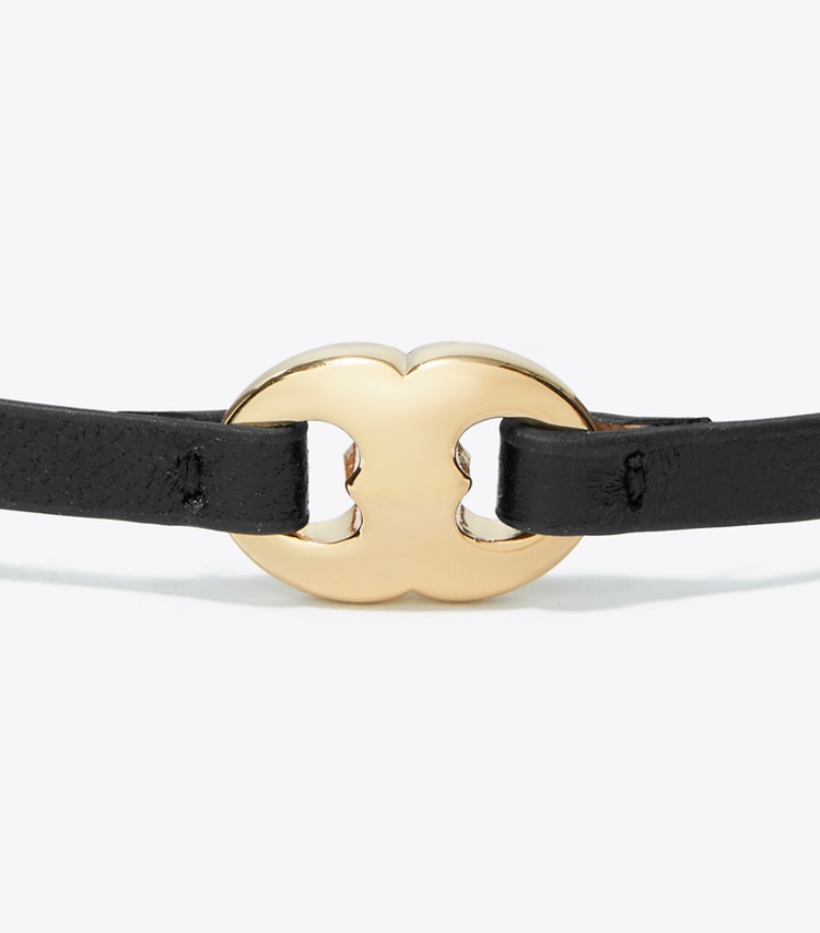 Tory Burch designer bracelets Gemini Link Leather Bracelet in Light Brass / Black detail