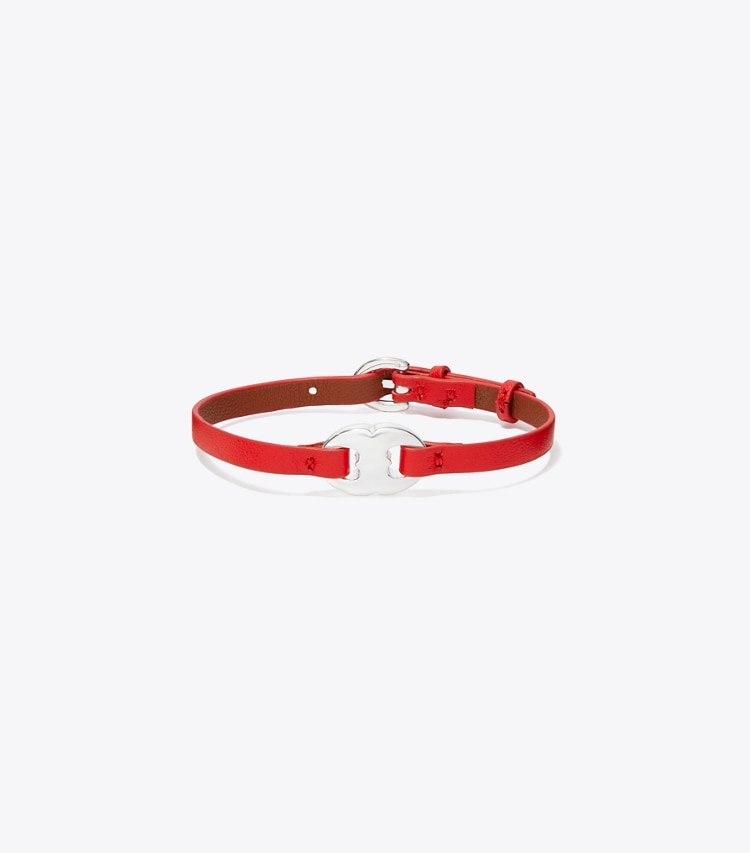 Tory Burch designer bracelets Gemini Link Leather Bracelet in Light Silver / Red front
