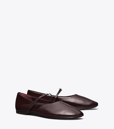Tory Burch designer flats Gemini Link Mary Jane in PLUM / SILVER angle