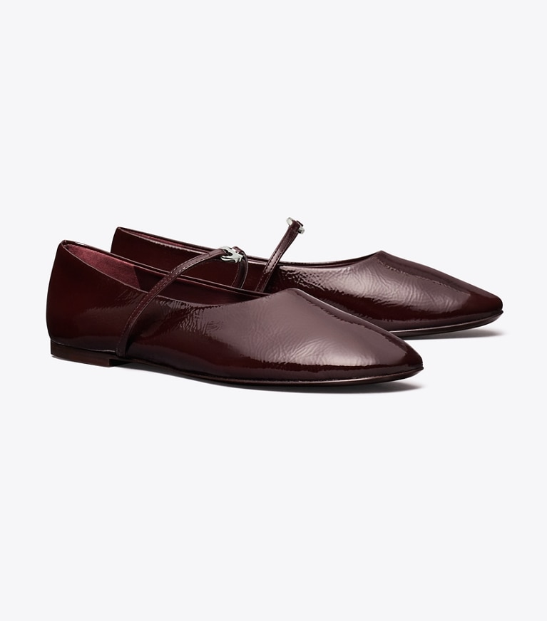 Tory Burch designer flats Gemini Link Mary Jane in PLUM / SILVER angle