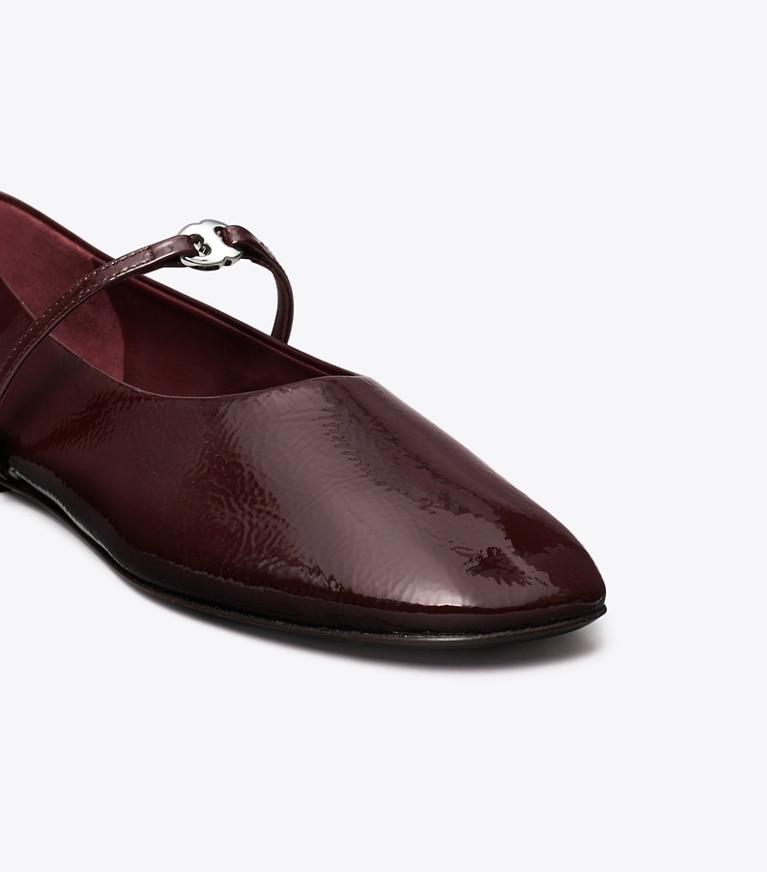 Tory Burch designer flats Gemini Link Mary Jane in PLUM / SILVER angle