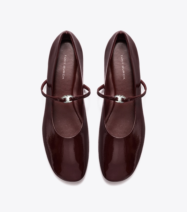 Tory Burch designer flats Gemini Link Mary Jane in PLUM / SILVER angle