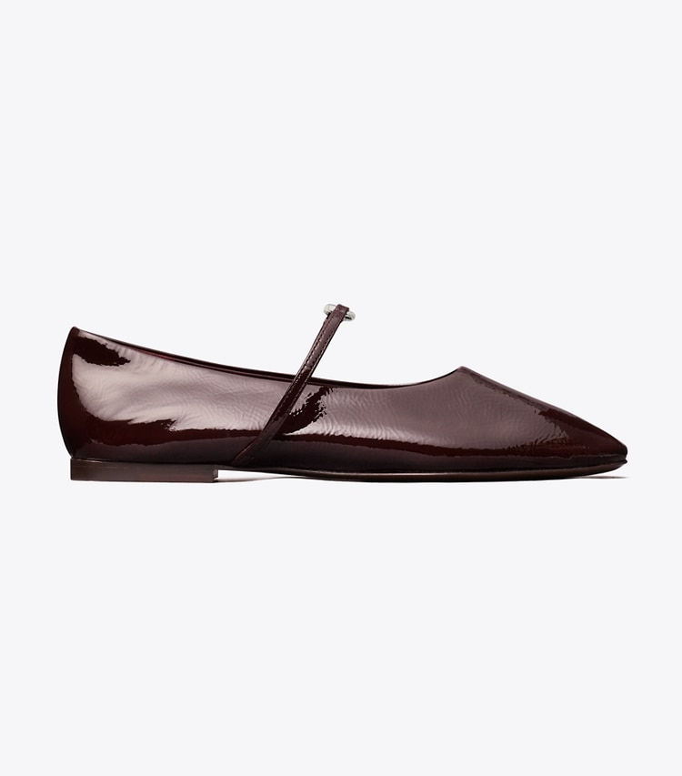 Tory Burch designer flats Gemini Link Mary Jane in PLUM / SILVER side