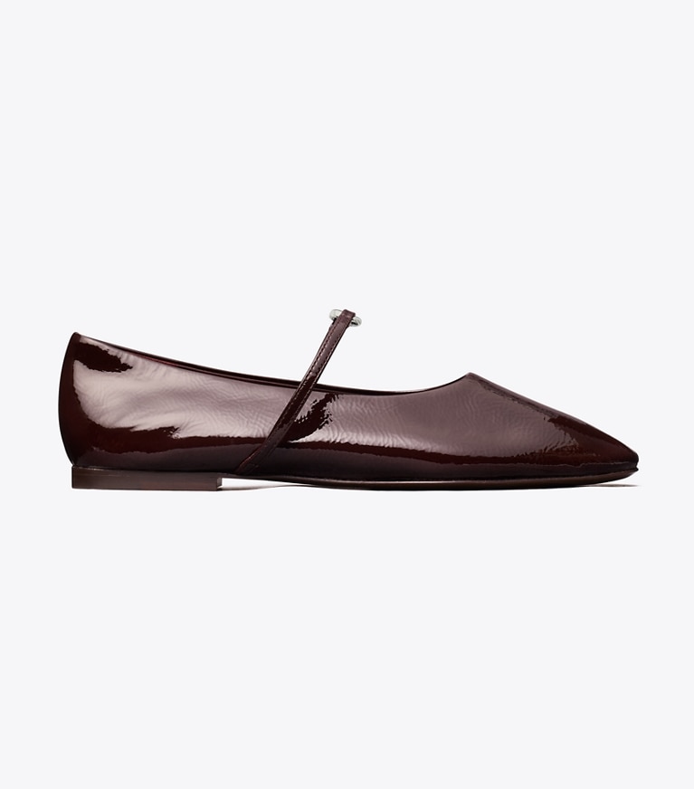 Tory Burch designer flats Gemini Link Mary Jane in PLUM / SILVER angle