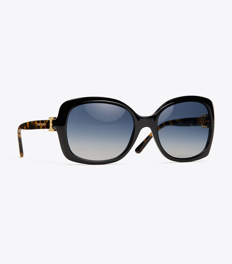 Tory Burch designer sunglasses & eyewear Gemini Link Oversized Sunglasses in Black/Tokyo Tortoise detail