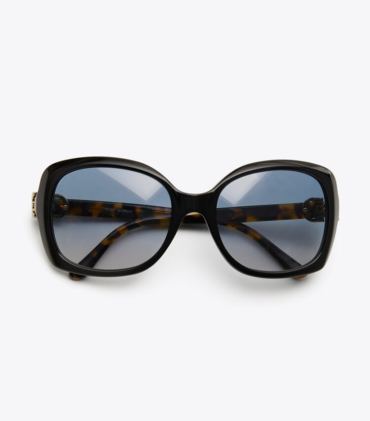 Tory Burch designer sunglasses & eyewear Gemini Link Oversized Sunglasses in Black/Tokyo Tortoise overhead