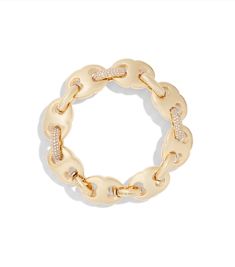 Tory Burch designer bracelets Gemini Link Pavé Bracelet in Light Brass / Crystal additional