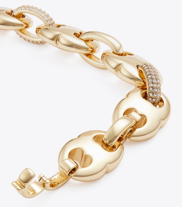 Tory Burch designer bracelets Gemini Link Pavé Bracelet in Light Brass / Crystal detail