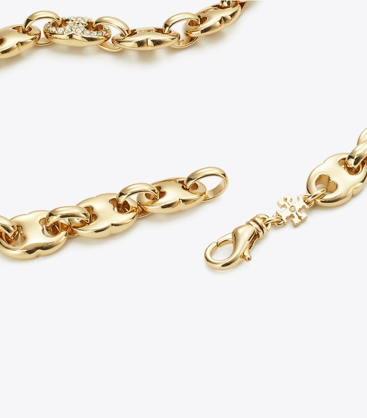 Tory Burch designer necklaces Gemini Link Pavé Necklace in Light Brass / Crystal detail