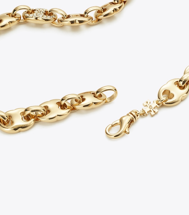 Tory Burch designer necklaces Gemini Link Pavé Necklace in Light Brass / Crystal front