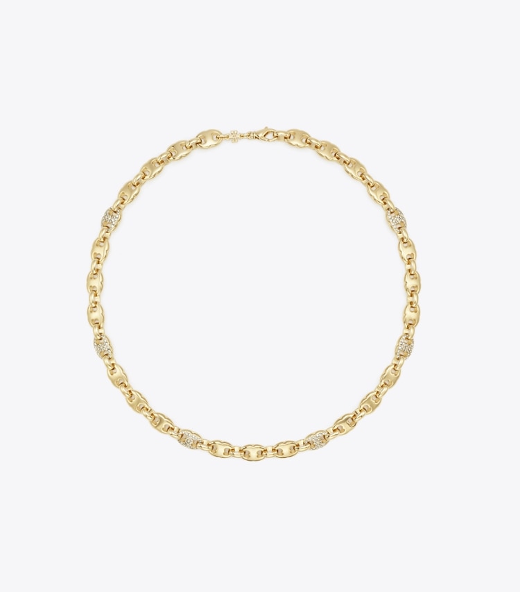 Tory Burch designer necklaces Gemini Link Pavé Necklace in Light Brass / Crystal front