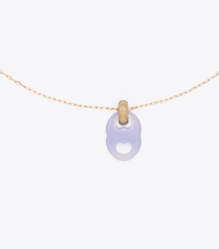Tory Burch designer necklaces Gemini Link Pendant Necklace in Light Brass / Blue detail