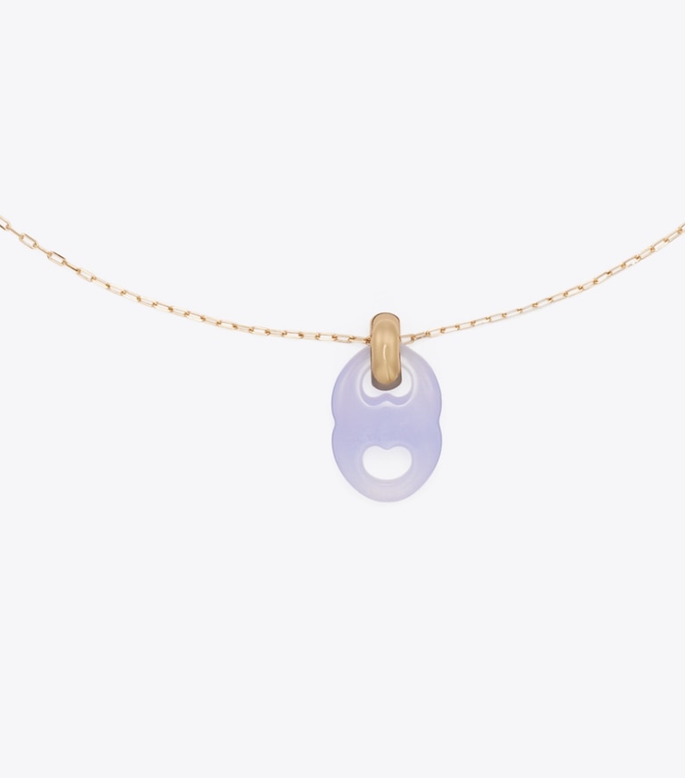 Tory Burch designer necklaces Gemini Link Pendant Necklace in Light Brass / Blue detail