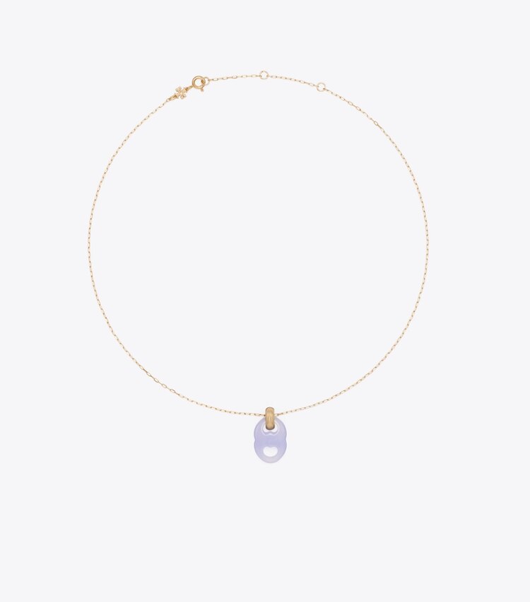 Tory Burch designer necklaces Gemini Link Pendant Necklace in Light Brass / Blue front