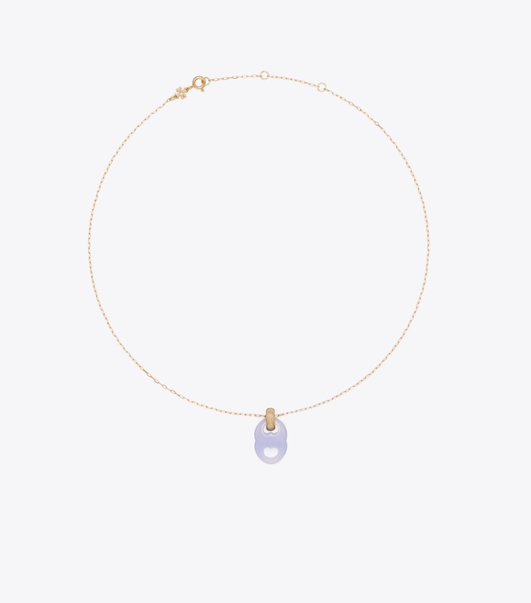 Tory Burch designer necklaces Gemini Link Pendant Necklace in Light Brass / Blue front