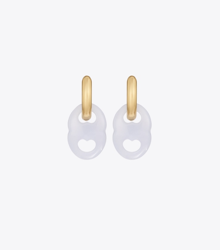 Tory Burch designer earrings Gemini Link Small Hoop Earrings in Ligh Brass / Light Blue detail