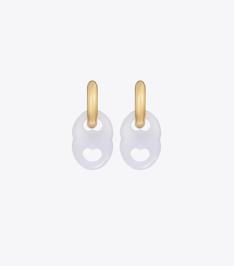 Tory Burch designer earrings Gemini Link Small Hoop Earrings in Ligh Brass / Light Blue detail