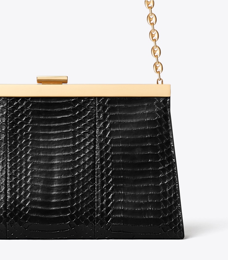Tory Burch designer clutches Gemini Link Snake Frame Clutch in BLACK detail