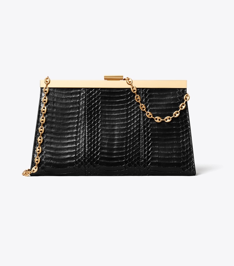 Tory Burch designer clutches Gemini Link Snake Frame Clutch in BLACK front