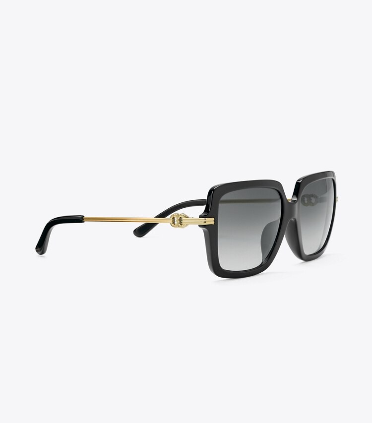 Tory Burch designer sunglasses & eyewear Gemini Link Square Sunglasses in BLACK / GREY GRADIENT detail