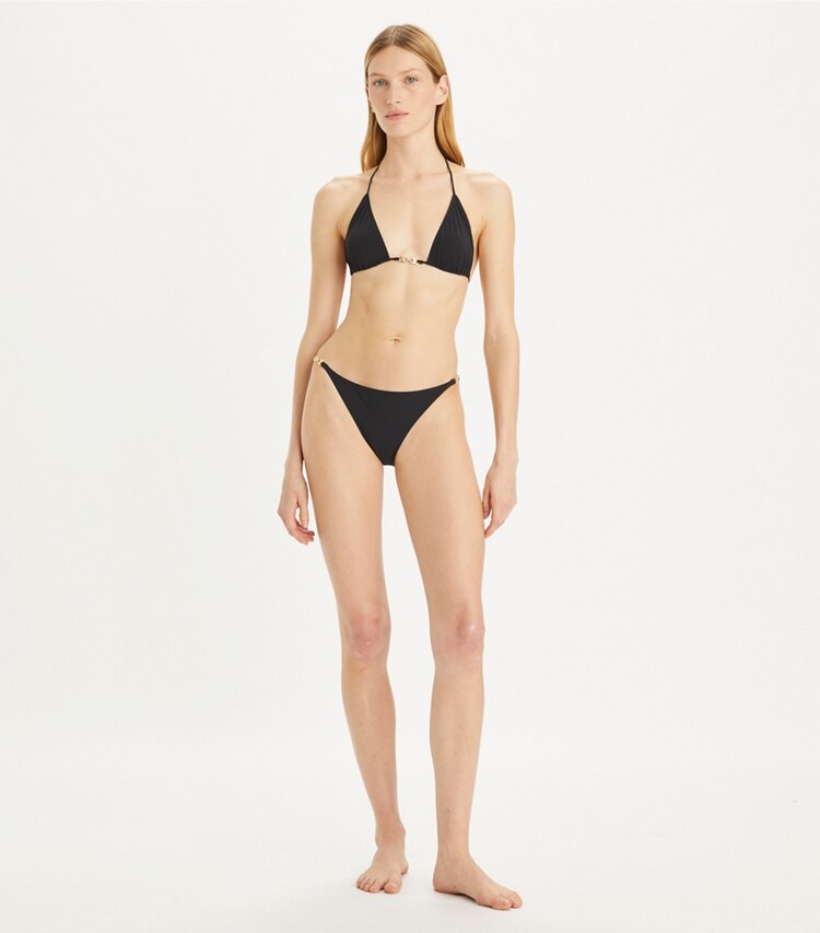 Tory Burch designer ビキニ ジェミニ リンク ストリング ビキニトップ in Black / Gold モデル前面