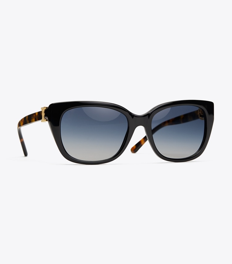 Tory Burch designer sunglasses & eyewear Gemini Link Sunglasses in Black/Tokyo Tortoise front