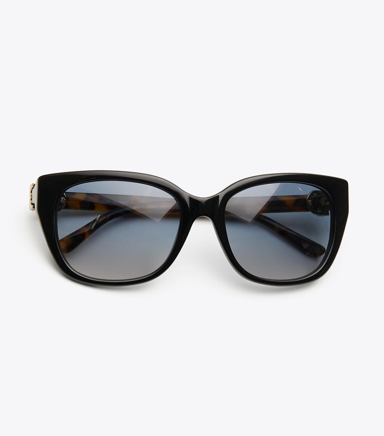Tory Burch designer sunglasses & eyewear Gemini Link Sunglasses in Black/Tokyo Tortoise front
