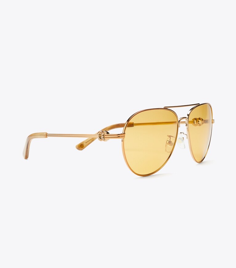 Tory Burch designer sunglasses & eyewear Gemini Pilot in SHINY COPPER/SOLID AMBER front