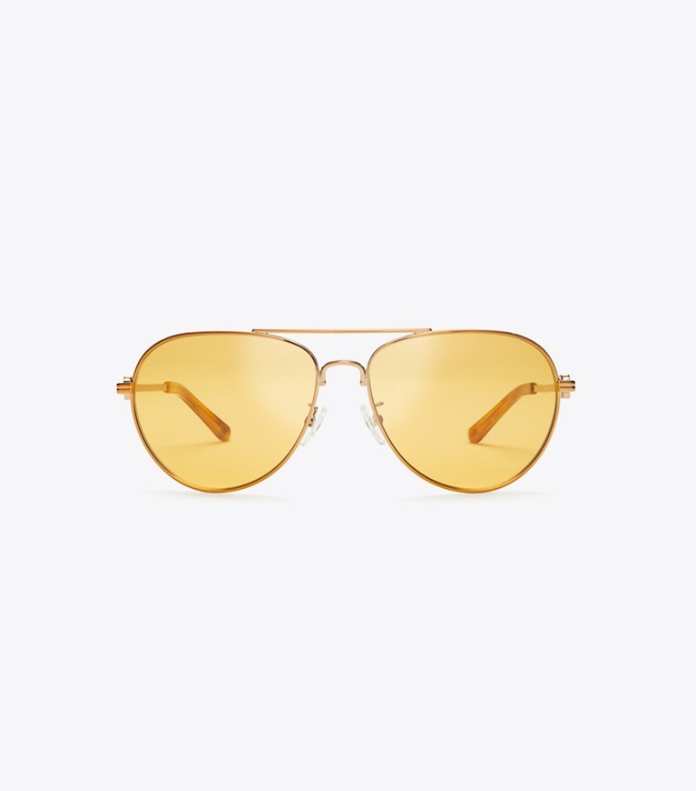 Tory Burch designer sunglasses & eyewear Gemini Pilot in SHINY COPPER/SOLID AMBER front