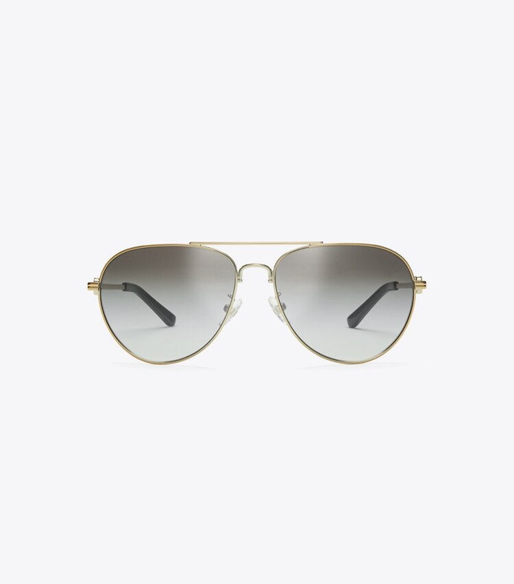 Tory Burch designer sunglasses & eyewear Gemini Pilot in SHINY GOLD/GREY GRADIENT front