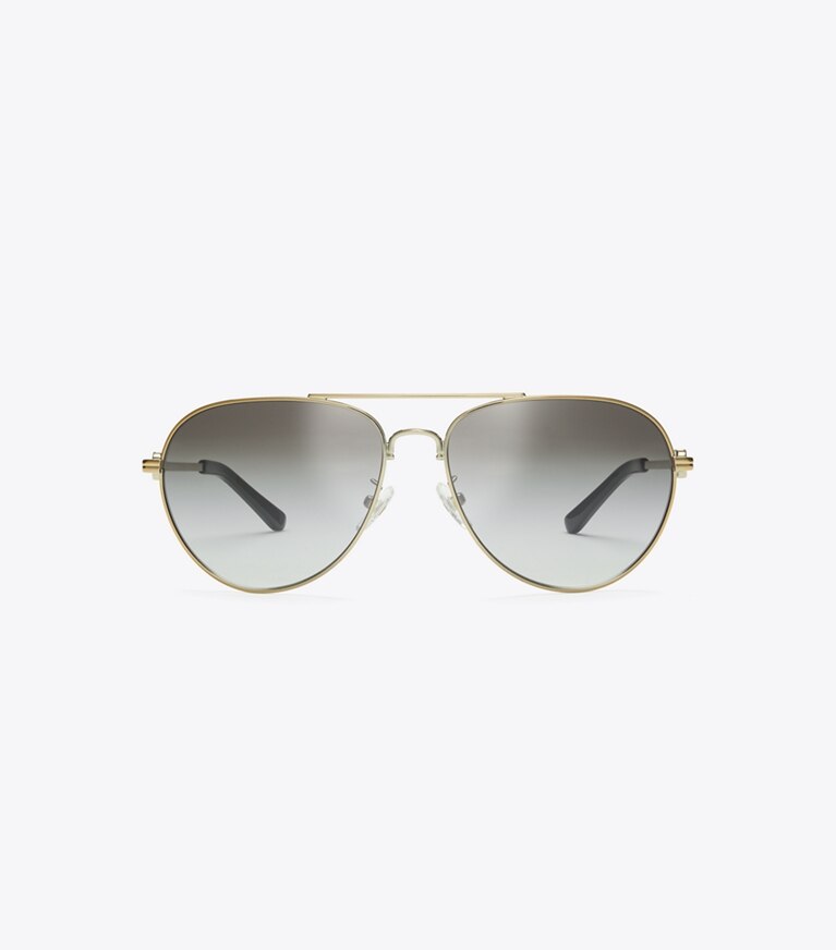 Tory Burch designer sunglasses & eyewear Gemini Pilot in SHINY GOLD/GREY GRADIENT front