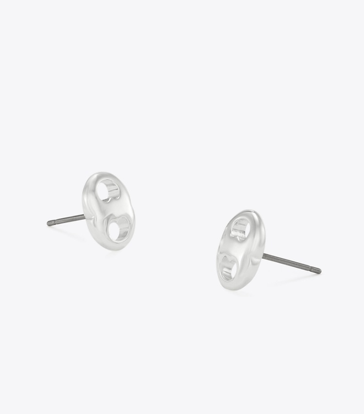 Tory Burch designer earrings Gemini Stud Earrings in Light Silver detail