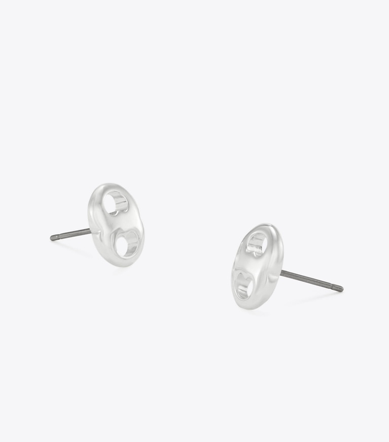 Tory Burch designer earrings Gemini Stud Earrings in Light Silver front