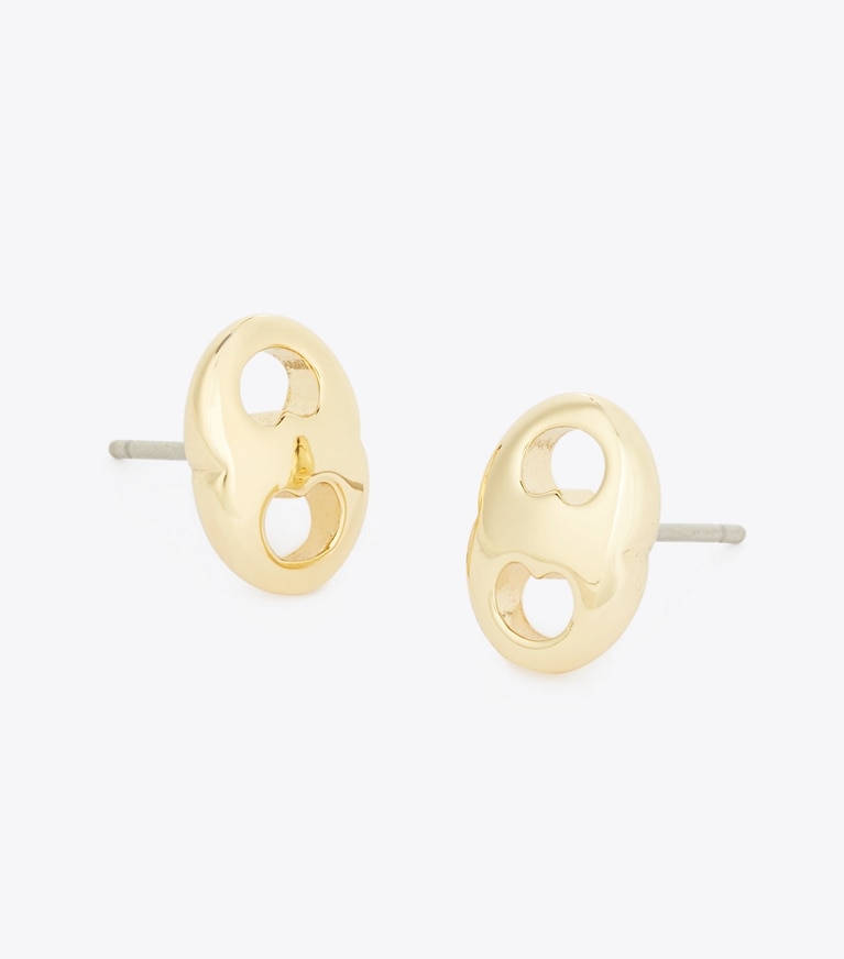 Tory Burch designer earrings Gemini Stud Earrings in Light Brass front