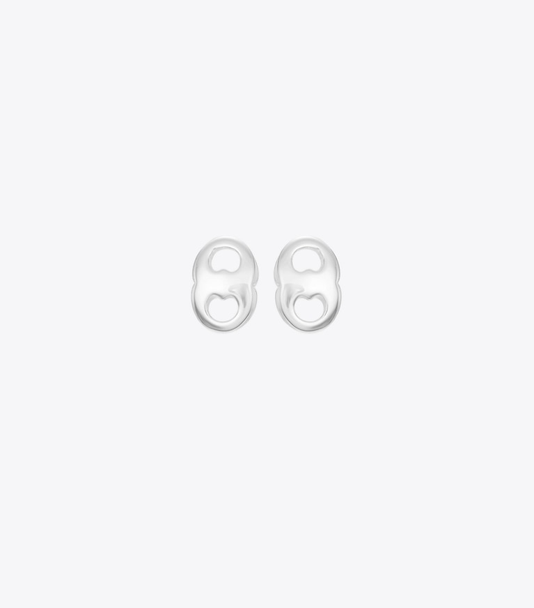 Tory Burch designer earrings Gemini Stud Earrings in Light Silver front
