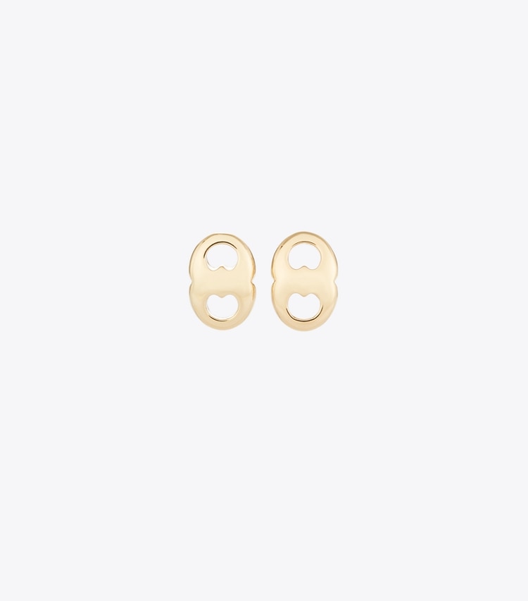 Tory Burch designer earrings Gemini Stud Earrings in Light Brass front