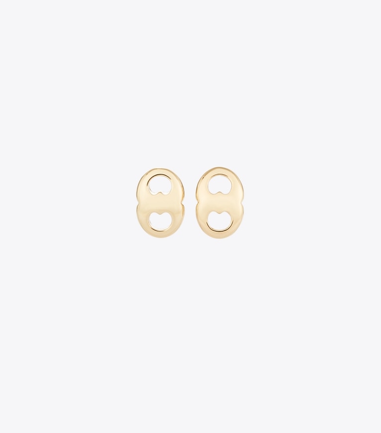 Tory Burch designer earrings Gemini Stud Earrings in Light Brass front