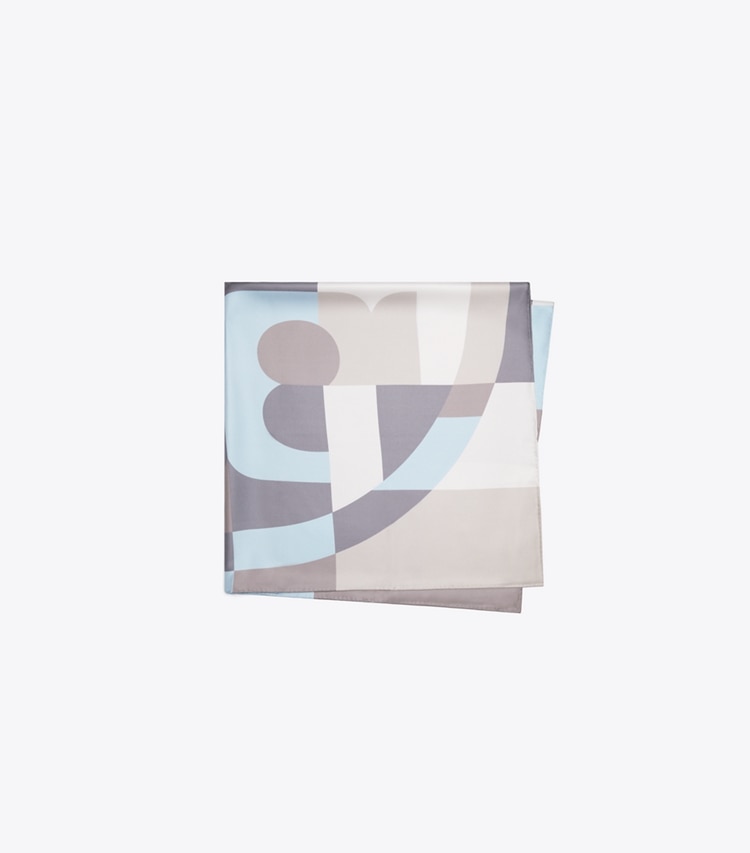 Tory Burch designer scarves Geo Color Block Silk Square Scarf in Geo Color Block Silk Square Frozen Sky folded