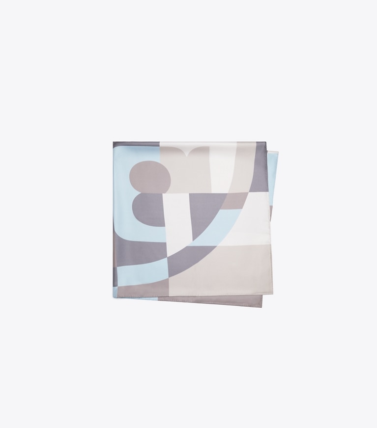 Tory Burch designer scarves Geo Color Block Silk Square Scarf in Geo Color Block Silk Square Frozen Sky folded