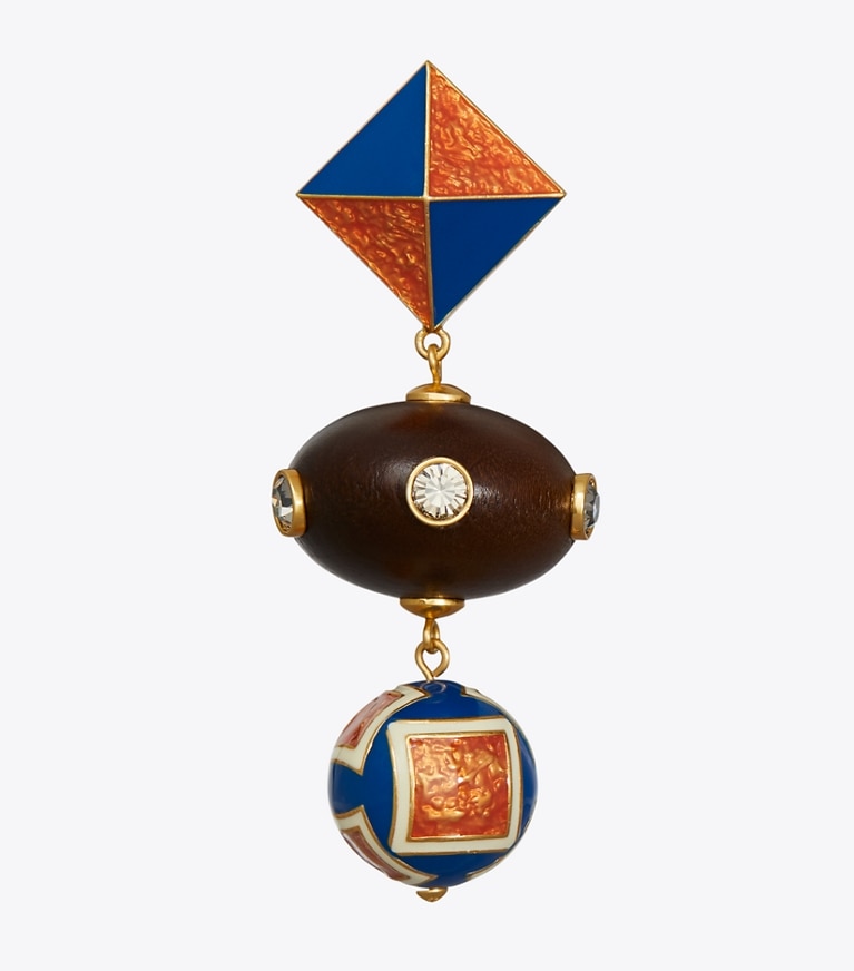 Tory Burch designer earrings Geo Double-Drop Earring in Rolled Gold / Multi front