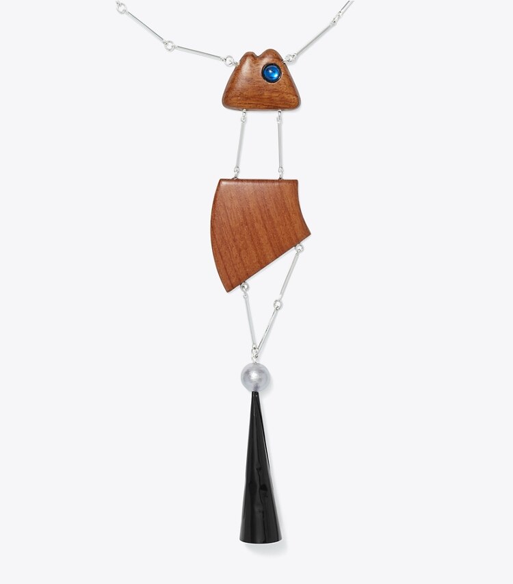 Tory Burch designer necklaces Geo Fish Necklace in Tory Silver/Multi detail