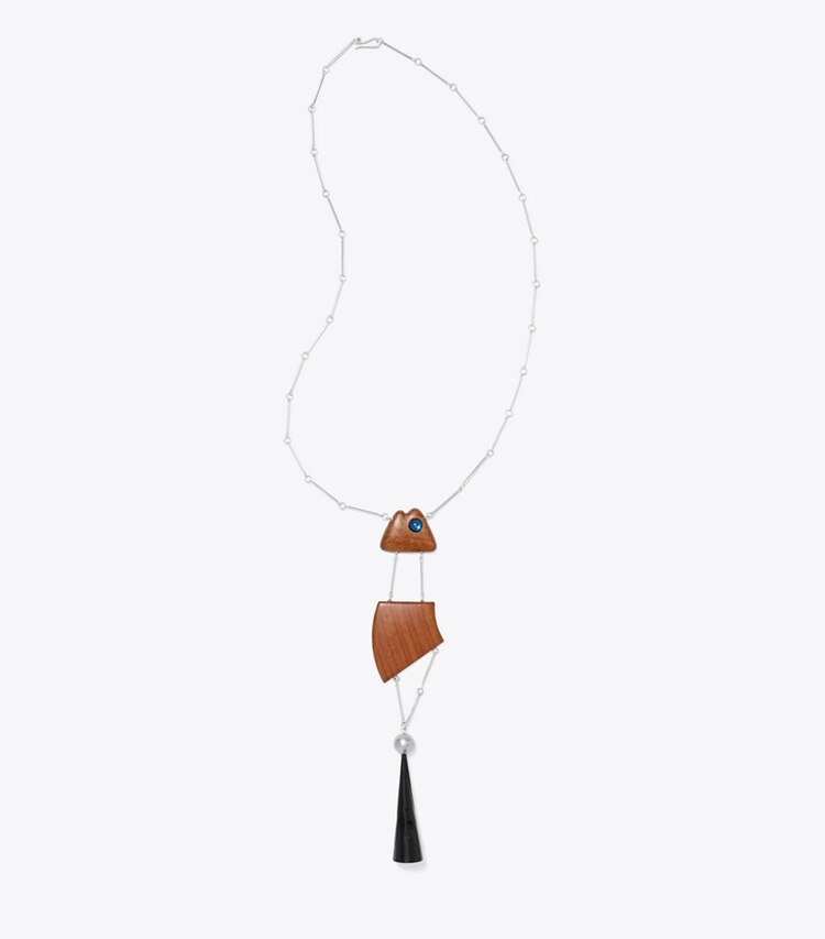 Tory Burch designer necklaces Geo Fish Necklace in Tory Silver/Multi front