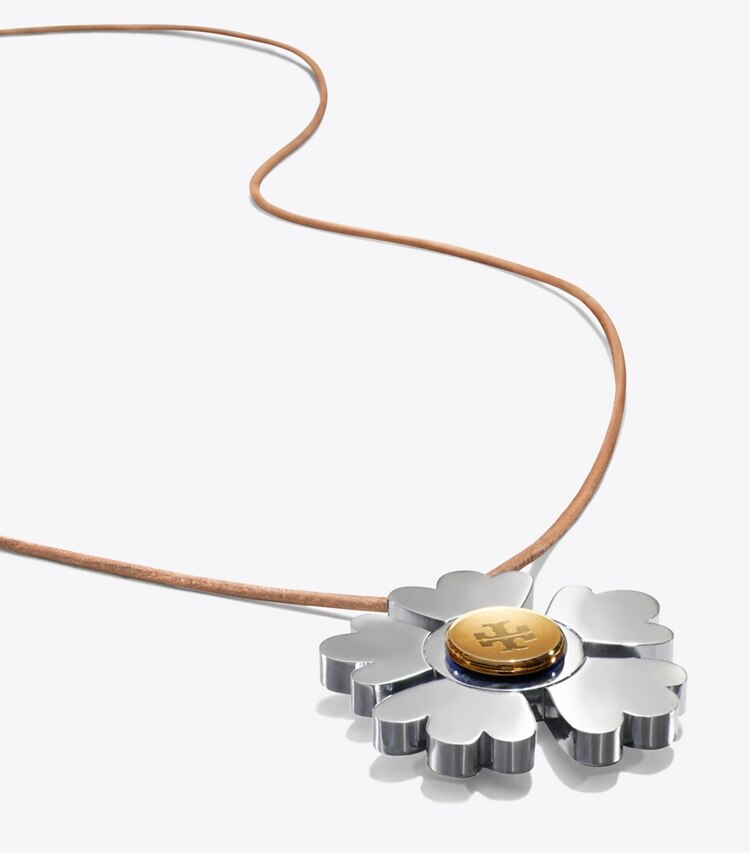 Tory Burch designer necklaces Geo Flower Spinner Necklace in TORY SILVER detail