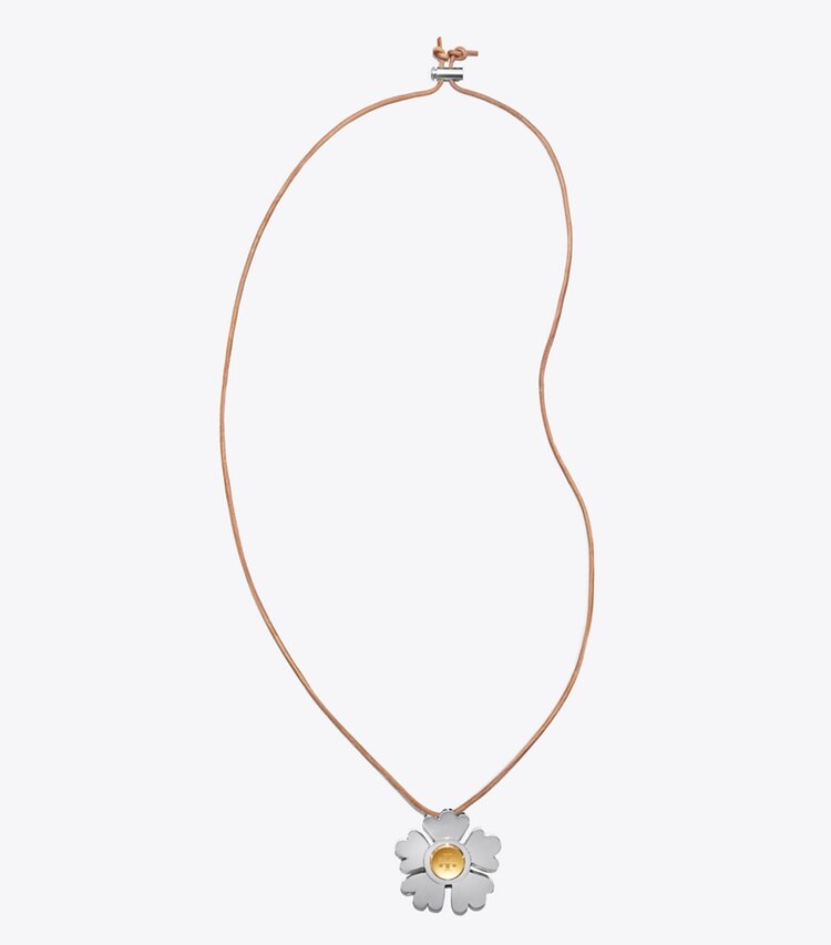 Tory Burch designer necklaces Geo Flower Spinner Necklace in TORY SILVER front
