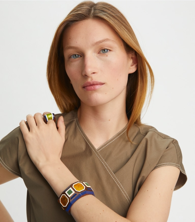 Tory Burch designer rings Geo Ring in Rolled Gold / Sunflower Multi angle