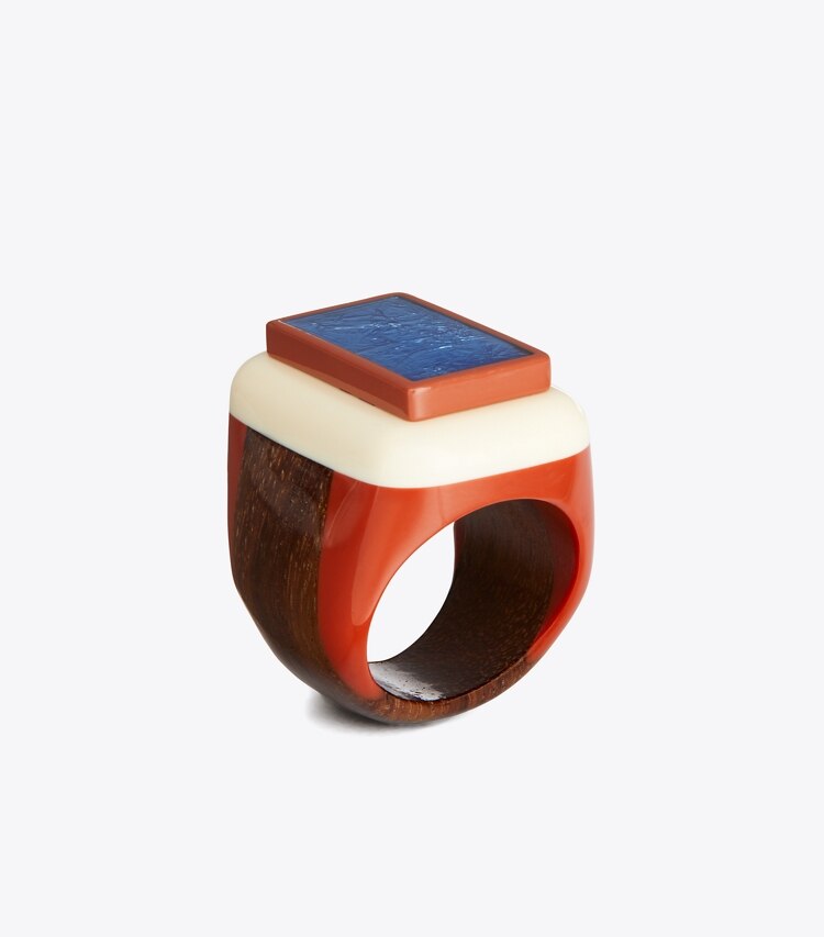 Tory Burch designer rings Geo Ring in Rolled Gold / Blue Multi angle