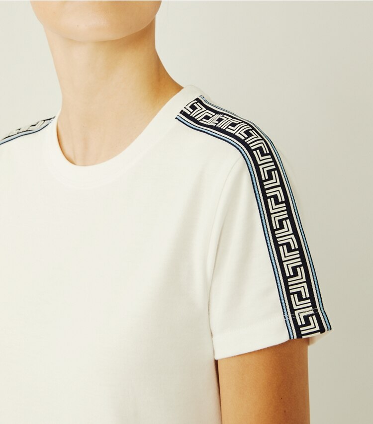 Tory Sport designer Geo-T T-Shirt in Snow White on model detail